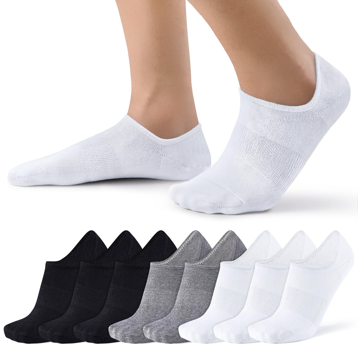 SIXDAYSOX No Show Socks Men 6/8 Pack Cotton Ankle Socks Size 10-13/13-15