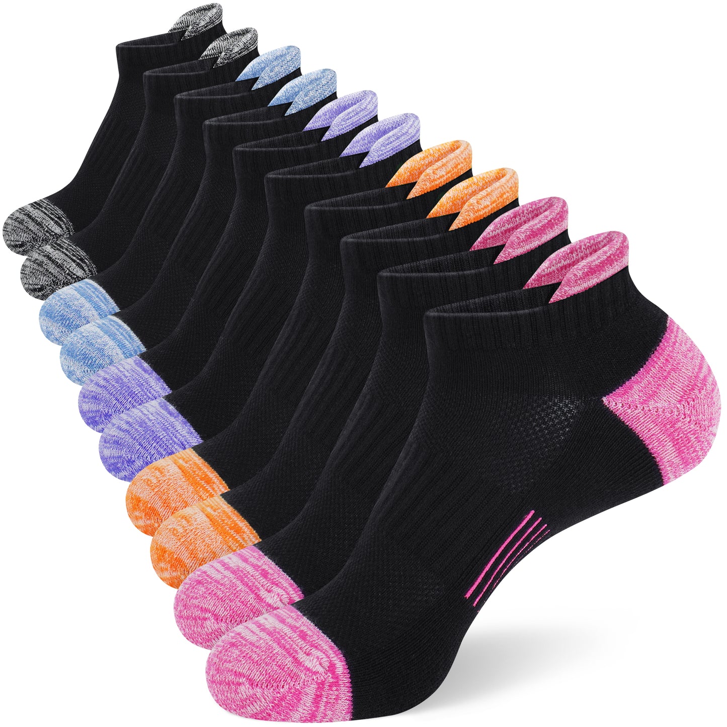 SIXDAYSOX Womens Ankle Socks Low Cut Cushioned Running Socks No Show Athletic Socks 5 Pairs