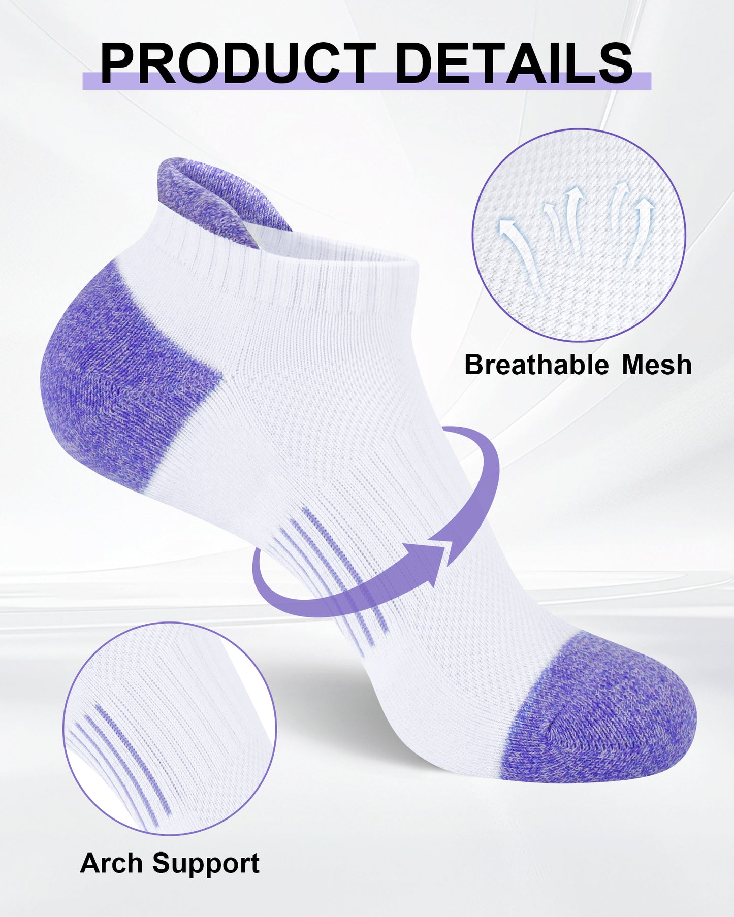 SIXDAYSOX Womens Ankle Socks Low Cut Cushioned Running Socks No Show Athletic Socks 5 Pairs