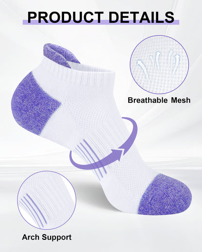 SIXDAYSOX Womens Ankle Socks Low Cut Cushioned Running Socks No Show Athletic Socks 5 Pairs