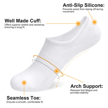 SIXDAYSOX No Show Socks Mens 8 Pair Invisible Low Cut Socks With Arch Support