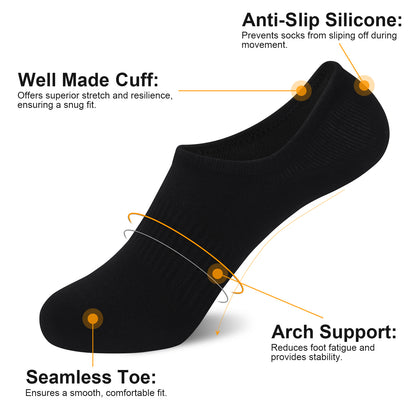 SIXDAYSOX No Show Socks Mens 8 Pair Invisible Low Cut Socks With Arch Support