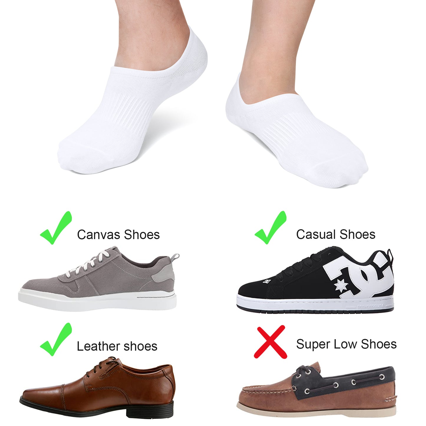 SIXDAYSOX No Show Socks Mens 8 Pair Invisible Low Cut Socks With Arch Support