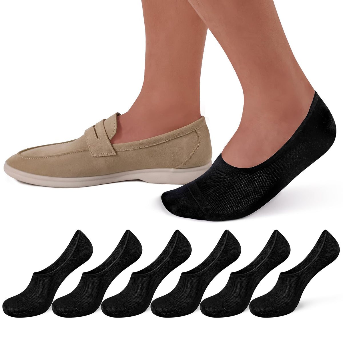 No Show Socks Men Thin Low Cut Non Slip Socks for Loafer 10-13/13-15