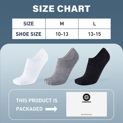 SIXDAYSOX No Show Socks Men 6/8 Pack Cotton Ankle Socks Size 10-13/13-15