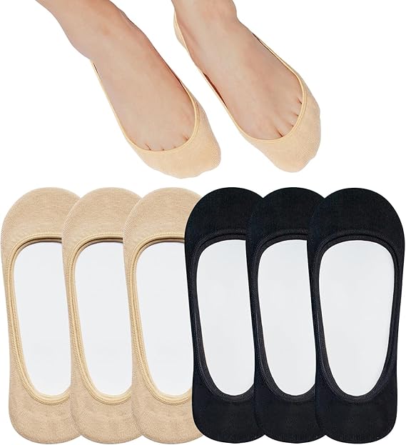 SIXDAYSOX No Show Socks Women for Flats 4 to 8 Pack Non Slip Invisible Ultra Low Cut Socks Shoe Size 5-8/9-11