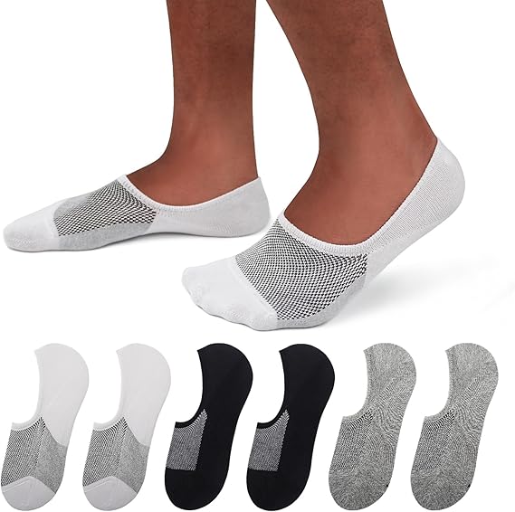 SIXDAYSOX No Show Socks Men 6/8 Pack Invisible Low Cut Socks Non Slip Short Socks Size 5-11/10-13