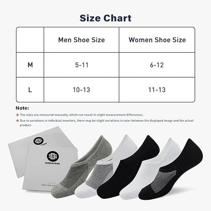 SIXDAYSOX No Show Socks Men 6/8 Pack Invisible Low Cut Socks Non Slip Short Socks Size 5-11/10-13