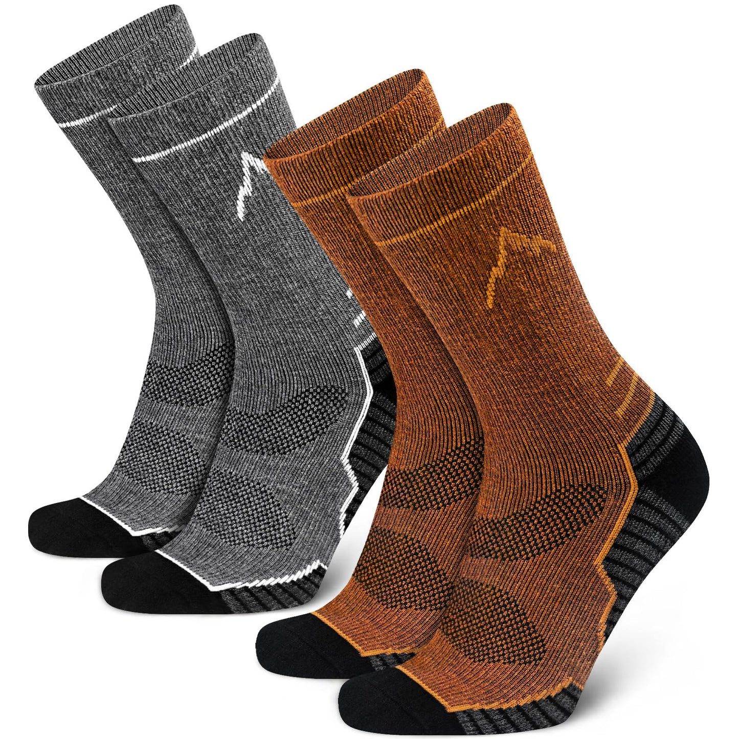 SIXDAYSOX Mens Merino Wool Hiking Socks, Moisture Wicking Cushioned Hiking Socks for Outdoor Trekking Cycling, 2 Pairs