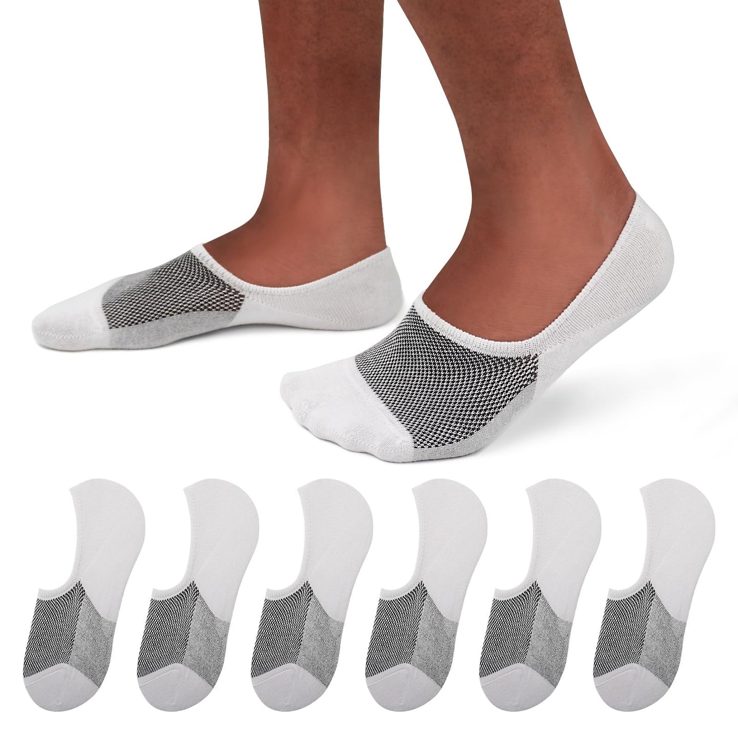 SIXDAYSOX No Show Socks Men 6/8 Pack Invisible Low Cut Socks Non Slip Short Socks Size 5-11/10-13