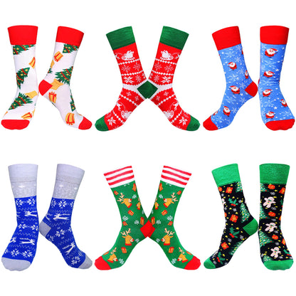 SIXDAYSOX 6 Pair Fun Christmas Socks Unisex Xmas Crew Socks Womens Colorful Funny Socks for Men