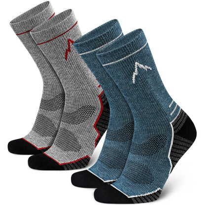 SIXDAYSOX Mens Merino Wool Hiking Socks, Moisture Wicking Cushioned Hiking Socks for Outdoor Trekking Cycling, 2 Pairs