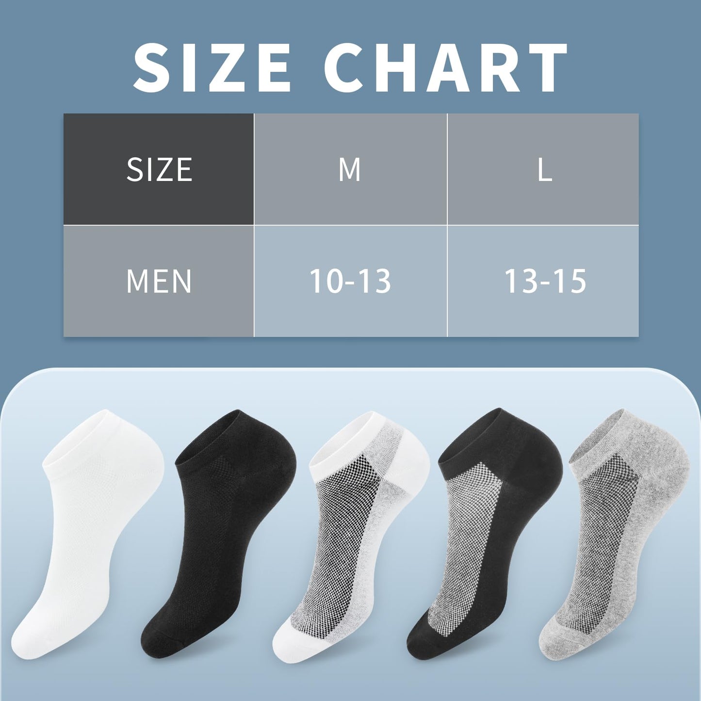 SIXDAYSOX 8 Pack Mens Ankle Socks Low Cut Comfort Casual Socks Size 10-13/13-15