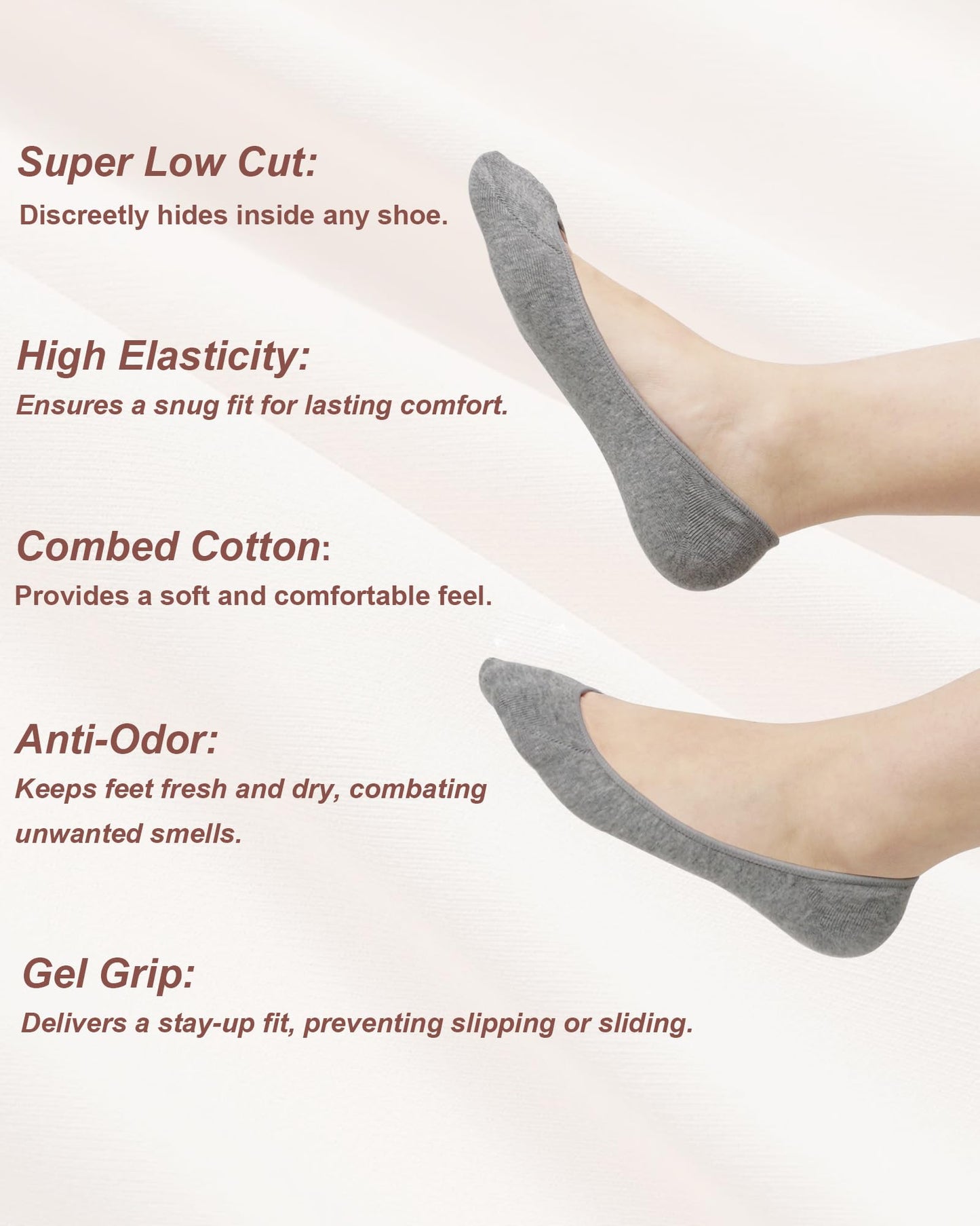 SIXDAYSOX 4-6 Pairs No Show Socks Womens Ultra Low Cut Non-Slip Liner Socks for Flats Boat