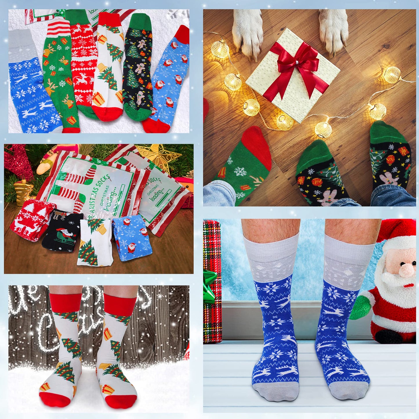 SIXDAYSOX 6 Pair Fun Christmas Socks Unisex Xmas Crew Socks Womens Colorful Funny Socks for Men